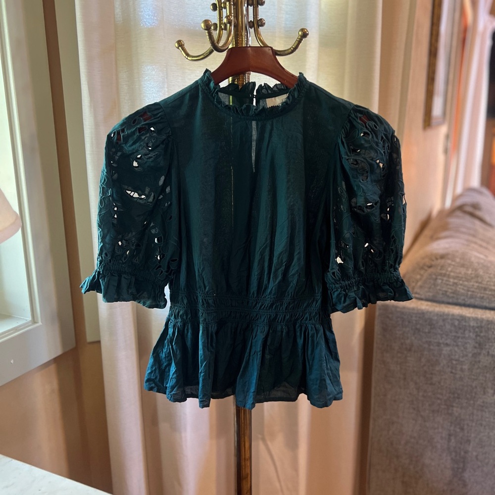 Universal Thread Teal Eyelet Puff Sleeve Peplum Blouse